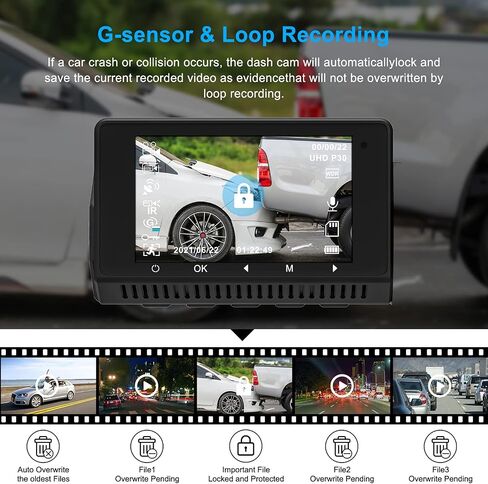 Abask Dash Cam 4K GPS، كاميرا أمامية وداخلية للسيارة مع رؤية ليلية بالأشعة تحت الحمراء، مراقبة وقوف السيارات على مدار 24 ساعة، زاوية واسعة 310 درجة، مستشعر G، تسجيل حلقي، WDR، مكثف فائق أمان، يصل إلى 256 جيجابايت in Kuwait