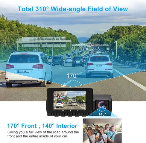 Abask Dash Cam 4K GPS، كاميرا أمامية وداخلية للسيارة مع رؤية ليلية بالأشعة تحت الحمراء، مراقبة وقوف السيارات على مدار 24 ساعة، زاوية واسعة 310 درجة، مستشعر G، تسجيل حلقي، WDR، مكثف فائق أمان، يصل إلى 256 جيجابايت in Kuwait