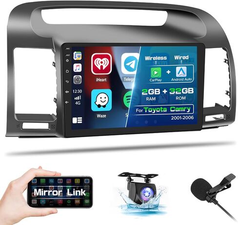 Roinvou 8 Cores 6+128G Android Radio Upgrade for Toyota Camry 2001-2006, 9'' HD Touchscreen with Wireless CarPlay Android Auto GPS Navigation WiFi Backup Camera Mirror Link Bluetooth Mic FM RDS in Kuwait