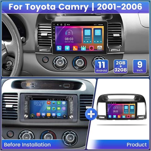 Roinvou 8 Cores 6+128G Android Radio Upgrade for Toyota Camry 2001-2006, 9'' HD Touchscreen with Wireless CarPlay Android Auto GPS Navigation WiFi Backup Camera Mirror Link Bluetooth Mic FM RDS in Kuwait