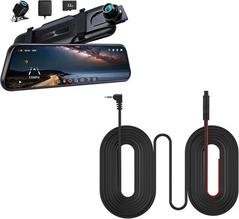 كاميرا مرآة الرؤية الخلفية Pelsee P10 2.5K، مع كابل تمديد للكاميرا الخلفية بطول 33 قدمًا، ومساعد القيادة الذكية لكاميرا داش مرآة 10 بوصة مع ADAS وBSD، وكاميرا أمامية وخلفية لشاحنات السيارات، والرؤية الليلية in Kuwait