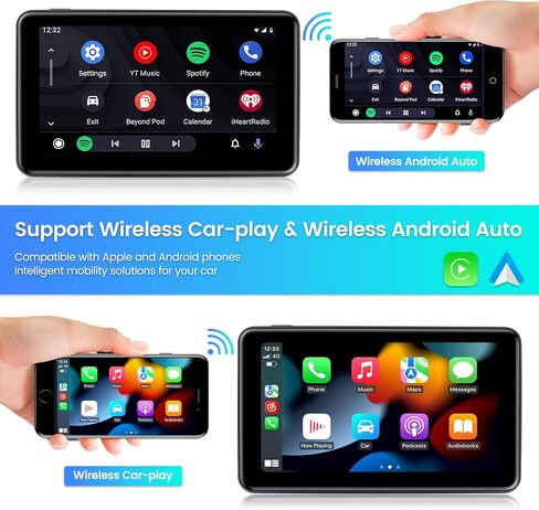 شاشة كاربلاي محمولة للسيارة: ستيريو سيارة رونجي اي 7 انش IPS HD مع ابل كاربلاي لاسلكي اندرويد اوتو/نظام تحديد المواقع GPS وظيفة المرآة/سيري/بلوتوث/كاميرا خلفية، افضل درايف ميت لجميع المركبات in Kuwait