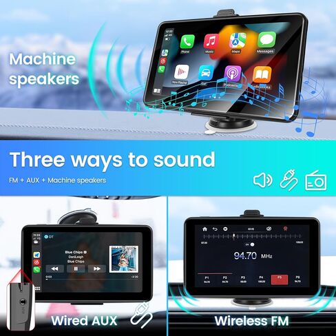 شاشة كاربلاي محمولة للسيارة: ستيريو سيارة رونجي اي 7 انش IPS HD مع ابل كاربلاي لاسلكي اندرويد اوتو/نظام تحديد المواقع GPS وظيفة المرآة/سيري/بلوتوث/كاميرا خلفية، افضل درايف ميت لجميع المركبات in Kuwait