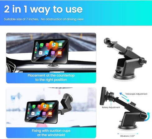 شاشة كاربلاي محمولة للسيارة: ستيريو سيارة رونجي اي 7 انش IPS HD مع ابل كاربلاي لاسلكي اندرويد اوتو/نظام تحديد المواقع GPS وظيفة المرآة/سيري/بلوتوث/كاميرا خلفية، افضل درايف ميت لجميع المركبات in Kuwait