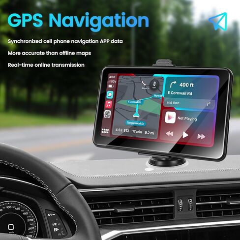 شاشة كاربلاي محمولة للسيارة: ستيريو سيارة رونجي اي 7 انش IPS HD مع ابل كاربلاي لاسلكي اندرويد اوتو/نظام تحديد المواقع GPS وظيفة المرآة/سيري/بلوتوث/كاميرا خلفية، افضل درايف ميت لجميع المركبات in Kuwait