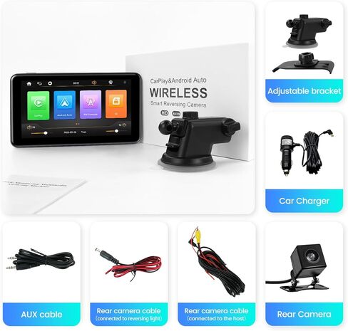 شاشة كاربلاي محمولة للسيارة: ستيريو سيارة رونجي اي 7 انش IPS HD مع ابل كاربلاي لاسلكي اندرويد اوتو/نظام تحديد المواقع GPS وظيفة المرآة/سيري/بلوتوث/كاميرا خلفية، افضل درايف ميت لجميع المركبات in Kuwait