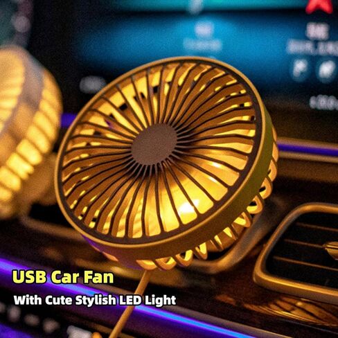 مروحة سيارة Onrise، مراوح تبريد USB للسيارة مع ضوء LED ملون يدور 360 درجة، مروحة محمولة لتنفيس السيارة 3 سرعات مروحة تبريد هواء قابلة للفصل لشاحنة السيارة الدفع الرباعي in Kuwait