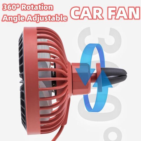 مروحة سيارة Onrise، مراوح تبريد USB للسيارة مع ضوء LED ملون يدور 360 درجة، مروحة محمولة لتنفيس السيارة 3 سرعات مروحة تبريد هواء قابلة للفصل لشاحنة السيارة الدفع الرباعي in Kuwait