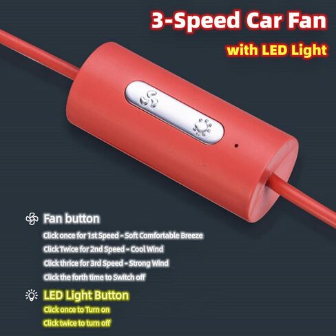 مروحة سيارة Onrise، مراوح تبريد USB للسيارة مع ضوء LED ملون يدور 360 درجة، مروحة محمولة لتنفيس السيارة 3 سرعات مروحة تبريد هواء قابلة للفصل لشاحنة السيارة الدفع الرباعي in Kuwait