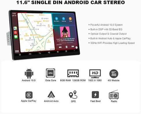 JOYING Navigation Car Stereo 11.6 Inch Octa Core Single Din Android Auto Radio Car in-Dash Navigation GPS Units with Full-Fit 1920x1080 Screen 8GB+128GB Support Bluetooth 5.1,DVR,OBD2,Back-Up Camera in Saudi Arabia