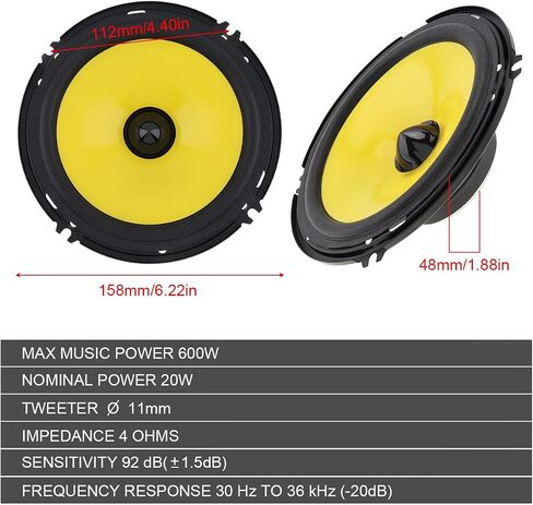 2pcs Full Range Frequency Car Audio Speaker Heavy Mid-bass Ultra-Thin Modified Speaker Non-Destructive Installation (6 Inch) in Saudi Arabia