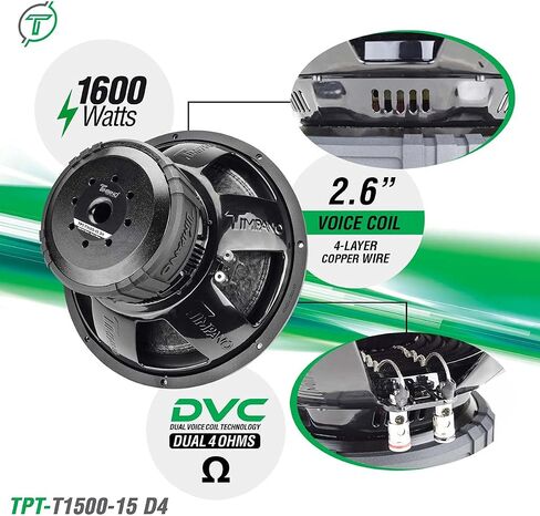Timpano 10" Sub D4 1500 Watts Max Power Dual 4 Ohm, 10 Inch Car Subwoofer 16 mm Xmax, TPT-T1500-10 D4, 2.6 in Voice Coil, Double Stacked Magnet Sub Woofer for Car Audio Systems (Single) in Saudi Arabia