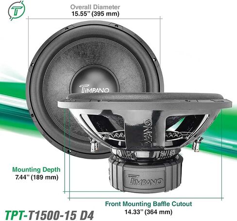 Timpano 10" Sub D4 1500 Watts Max Power Dual 4 Ohm, 10 Inch Car Subwoofer 16 mm Xmax, TPT-T1500-10 D4, 2.6 in Voice Coil, Double Stacked Magnet Sub Woofer for Car Audio Systems (Single) in Saudi Arabia