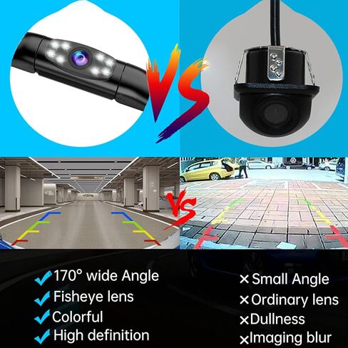 كاميرا احتياطية للوحة الارقام من واي اي دي ام، كاميرا خلفية HD للرؤية الليلية والرؤية الخلفية مقاومة للماء للرؤية الخلفية للسيارة بزاوية 170 درجة رؤية مثالية مع 8 مصابيح LED in Kuwait