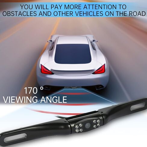 كاميرا احتياطية للوحة الارقام من واي اي دي ام، كاميرا خلفية HD للرؤية الليلية والرؤية الخلفية مقاومة للماء للرؤية الخلفية للسيارة بزاوية 170 درجة رؤية مثالية مع 8 مصابيح LED in Kuwait