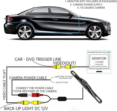 كاميرا احتياطية للوحة الارقام من واي اي دي ام، كاميرا خلفية HD للرؤية الليلية والرؤية الخلفية مقاومة للماء للرؤية الخلفية للسيارة بزاوية 170 درجة رؤية مثالية مع 8 مصابيح LED in Kuwait