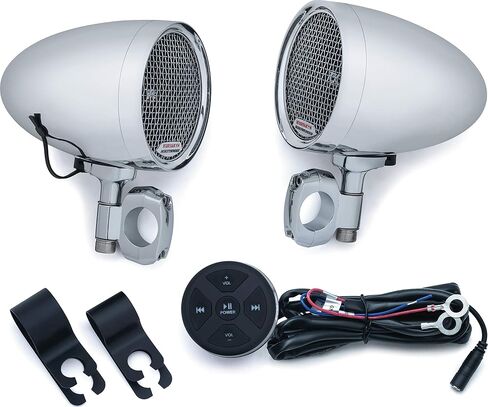 Kuryakyn 2712 MTX Road Thunder Weather Resistant Motorcycle Speakers: 100 Watt Handlebar Mounted Audio Speaker Pods with Bluetooth Audio Controller, Chrome in Saudi Arabia