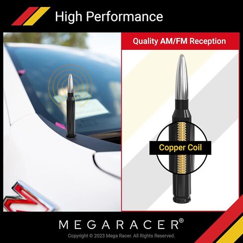 Mega Racer Black with Silver Tip 50 Cal Bullet Style Antenna for Trucks, Cars & SUVs - 5.5" Universal Fit, AM/FM Radio, 6061 Solid Aluminum, Anti-Theft Design, Car Wash Safe, Antenna Replacement, 1 Pc in Saudi Arabia