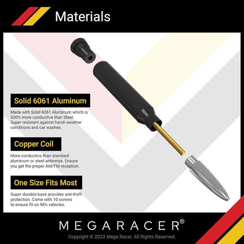 Mega Racer Black with Silver Tip 50 Cal Bullet Style Antenna for Trucks, Cars & SUVs - 5.5" Universal Fit, AM/FM Radio, 6061 Solid Aluminum, Anti-Theft Design, Car Wash Safe, Antenna Replacement, 1 Pc in Saudi Arabia