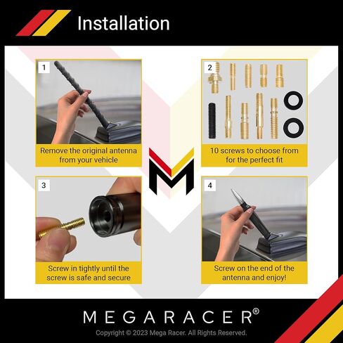 Mega Racer Black with Silver Tip 50 Cal Bullet Style Antenna for Trucks, Cars & SUVs - 5.5" Universal Fit, AM/FM Radio, 6061 Solid Aluminum, Anti-Theft Design, Car Wash Safe, Antenna Replacement, 1 Pc in Saudi Arabia