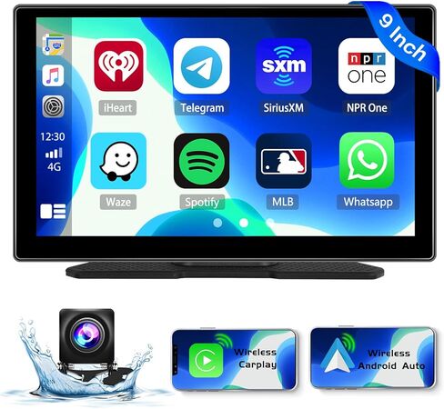 Hikity Portable Wirless Apple Carplay، شاشة لمس 9 بوصة للعب السيارة مع كاميرا احتياطية Carplay Android شاشة تلقائية للسيارة مع نظام ملاحة GPS مزدوج بلوتوث مرآة رابط دعم TF بطاقة AUX FM in Saudi Arabia