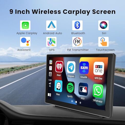 Hikity Portable Wirless Apple Carplay، شاشة لمس 9 بوصة للعب السيارة مع كاميرا احتياطية Carplay Android شاشة تلقائية للسيارة مع نظام ملاحة GPS مزدوج بلوتوث مرآة رابط دعم TF بطاقة AUX FM in Saudi Arabia