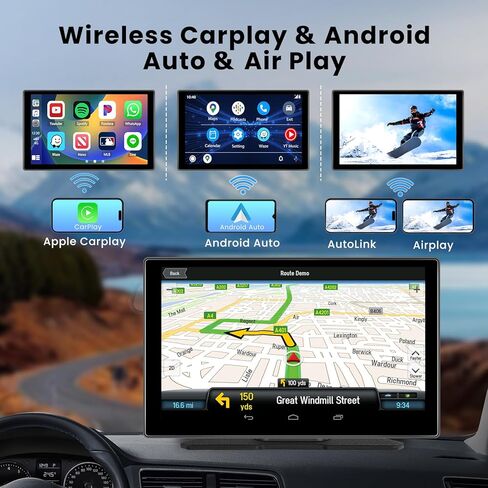Hikity Portable Wirless Apple Carplay، شاشة لمس 9 بوصة للعب السيارة مع كاميرا احتياطية Carplay Android شاشة تلقائية للسيارة مع نظام ملاحة GPS مزدوج بلوتوث مرآة رابط دعم TF بطاقة AUX FM in Saudi Arabia