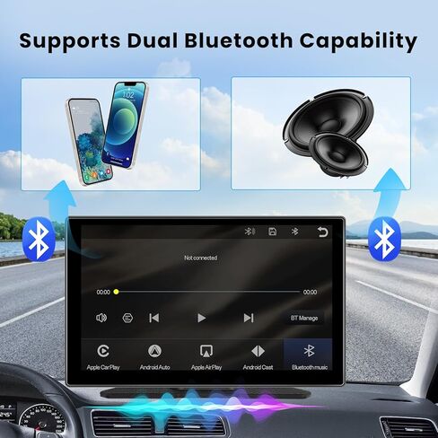Hikity Portable Wirless Apple Carplay، شاشة لمس 9 بوصة للعب السيارة مع كاميرا احتياطية Carplay Android شاشة تلقائية للسيارة مع نظام ملاحة GPS مزدوج بلوتوث مرآة رابط دعم TF بطاقة AUX FM in Saudi Arabia