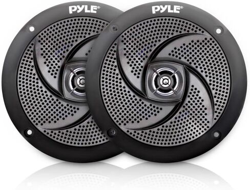 Pyle 16-25 'Bay Boat Single DIN Bluetooth Marine Stereo Setup Bundle Combo مع 4X 5.25 بوصة 180 وات مكبرات صوت سوداء مقاومة للماء، سلك مكبر صوت 18 قياس 50 قدم، هوائي راديو صاري مطاطي أسود in Saudi Arabia