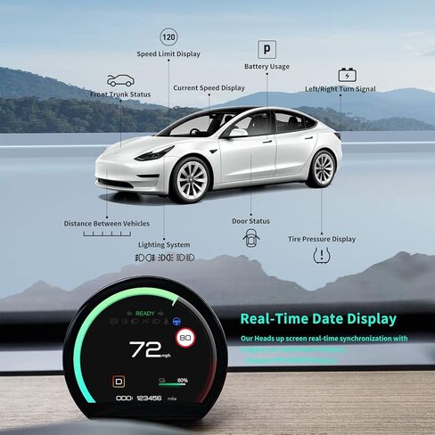 Novozopai Tesla Head up Display for Model 3/Y Instrument Cluster Display,Support Autopilot Nag/Sync-Info,No Block AC-Vents,High-End Mini 3.6" Screen Design Tesla HUD Accessories,Plug&Play. in Kuwait