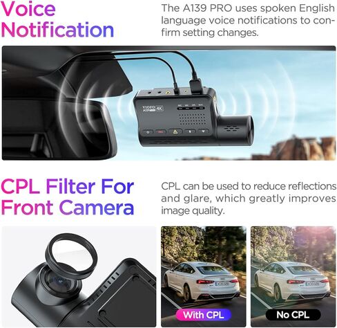 【الحزمة: A139PRO 2CH + HK3-C كابل سلكي + جهاز تحكم عن بعد بلوتوث 】 VIOFO 4K HDR Dash Cam أمامية وخلفية A139 Pro 2CH، مستشعر STARVIS 2 IMX678، رؤية ليلية رائعة، Ultra HD 4K + 1080P Dashcam للسيارة in Kuwait