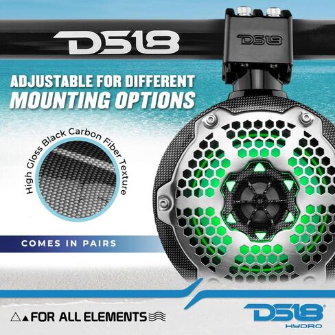 DS18 Hydro NXL-X6TP/BK مقاس 6.5 بوصة للرياضات البحرية والرياضات القوية، مكبرات صوت برجية مقاومة للماء مع مصابيح LED RGB مدمجة 300 وات 4 أوم - رائعة للقوارب ورياضات السيارات وجيب ATV وUTV باللون الأسود (زوج) in Kuwait