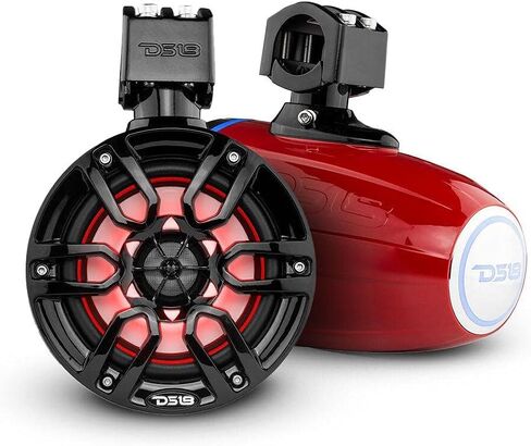 DS18 Hydro NXL-X6TP/BK 6.5" Marine & Powersports Water Resistant Wakeboard Tower Pods Speakers with Integrated RGB LED Lights 300 Watts 4 Ohms - Great for Boats Motorsports Jeep ATV & UTV Black (Pair) in Saudi Arabia