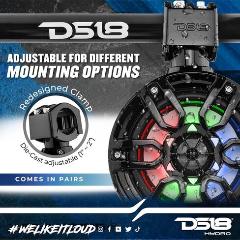 DS18 Hydro NXL-X6TP/BK 6.5" Marine & Powersports Water Resistant Wakeboard Tower Pods Speakers with Integrated RGB LED Lights 300 Watts 4 Ohms - Great for Boats Motorsports Jeep ATV & UTV Black (Pair) in Saudi Arabia