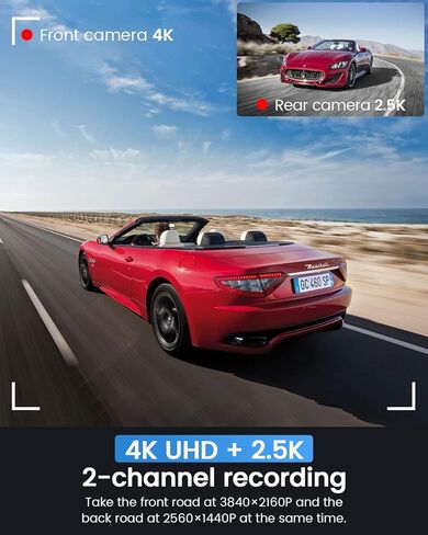 كاميرا داش كام أمامية وخلفية 4K، بطاقة SD مجانية بسعة 32 جيجابايت، كاميرا داش للسيارات مع نظام تحديد المواقع واي فاي مدمج، كاميرا داش كام مزدوجة 4K + 2.5K، زاوية واسعة 170 درجة، تسجيل حلقي، مستشعر G، رؤية ليلية، شاشة وقوف السيارات، 512 جيجابايت الأعلى in Kuwait