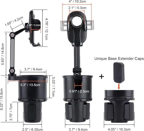 توبريما حامل اكواب للسيارة متعدد الوظائف بقاعدة قابلة للتعديل مع حامل موبايل قابل للدوران 360 درجة للسيارة in Kuwait