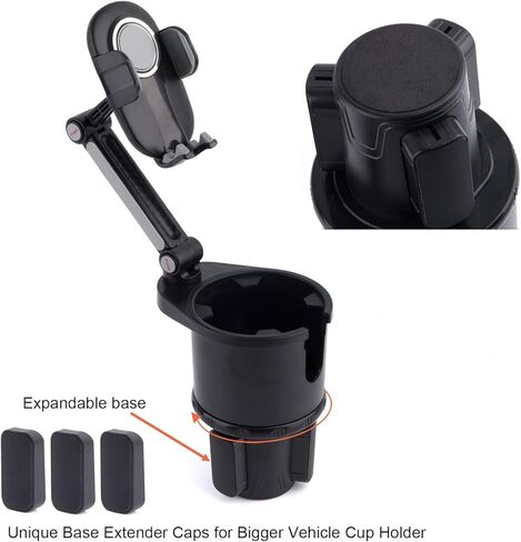 توبريما حامل اكواب للسيارة متعدد الوظائف بقاعدة قابلة للتعديل مع حامل موبايل قابل للدوران 360 درجة للسيارة in Kuwait