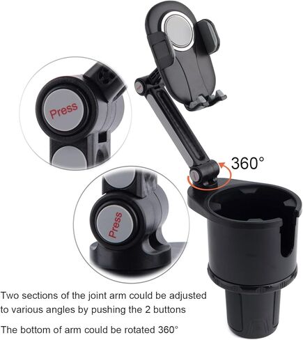 توبريما حامل اكواب للسيارة متعدد الوظائف بقاعدة قابلة للتعديل مع حامل موبايل قابل للدوران 360 درجة للسيارة in Kuwait