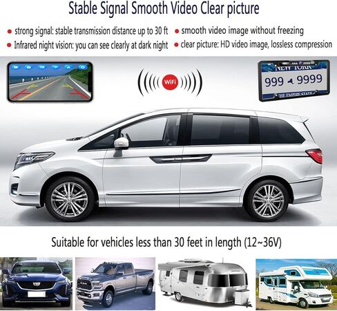 Casoda Wireless License Plate Backup Camera, Crystal Clear View Strong Signal Infrared Night Vision Suitable for Car Truck SUV Pickup Trailer Van Camper in Kuwait