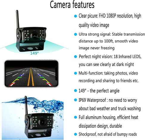 Casoda Wireless License Plate Backup Camera, Crystal Clear View Strong Signal Infrared Night Vision Suitable for Car Truck SUV Pickup Trailer Van Camper in Kuwait