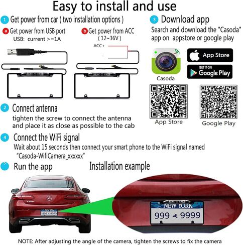 Casoda Wireless License Plate Backup Camera, Crystal Clear View Strong Signal Infrared Night Vision Suitable for Car Truck SUV Pickup Trailer Van Camper in Kuwait