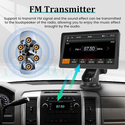 حامل لوحة القيادة Apple Carplay اللاسلكي، شاشة سيارة أندرويد محمولة 7 بوصة، نظام ملاحة GPS للسيارة مع وصلة مرآة/بلوتوث/جهاز إرسال FM/USB + كاميرا احتياطية 12LED in Kuwait