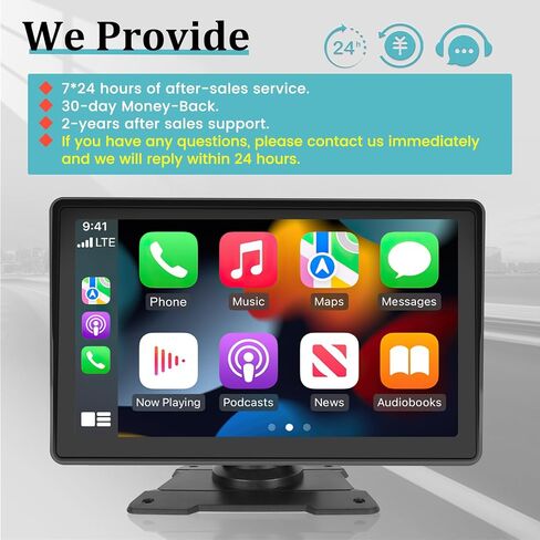 حامل لوحة القيادة Apple Carplay اللاسلكي، شاشة سيارة أندرويد محمولة 7 بوصة، نظام ملاحة GPS للسيارة مع وصلة مرآة/بلوتوث/جهاز إرسال FM/USB + كاميرا احتياطية 12LED in Kuwait