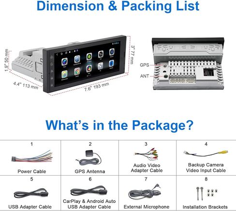 Single Din Touchscreen Car Stereo Wireless CarPlay Wireless Android Auto, 6.9 Inch Android Car Radio with GPS Navigation Bluetooth WiFi FM Audio Receiver Car Multimedia Player Head Unit 1 Din in Kuwait