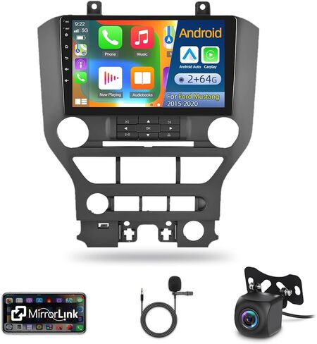 for Ford Mustang 2015-2020 - Wireless Apple Carplay and Android Auto, [2+64G] 9 Inch Touchscreen Android 13 Car Radio - Multiple UI/GPS/WiFi/SWC + AHD Backup Camera + Mic in Saudi Arabia