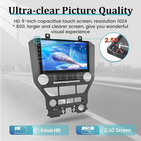 for Ford Mustang 2015-2020 - Wireless Apple Carplay and Android Auto, [2+64G] 9 Inch Touchscreen Android 13 Car Radio - Multiple UI/GPS/WiFi/SWC + AHD Backup Camera + Mic in Saudi Arabia