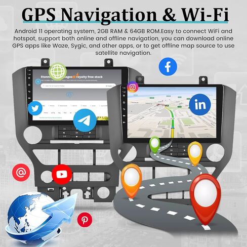 for Ford Mustang 2015-2020 - Wireless Apple Carplay and Android Auto, [2+64G] 9 Inch Touchscreen Android 13 Car Radio - Multiple UI/GPS/WiFi/SWC + AHD Backup Camera + Mic in Saudi Arabia