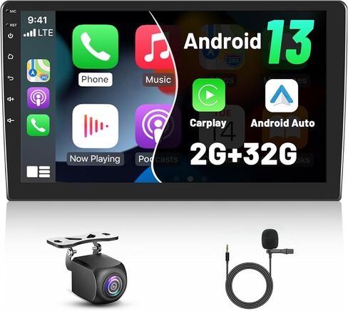 نظام تشغيل Android 13 ستيريو للسيارة مزدوج Din لاسلكي Apple Carplay وAndroid Auto شاشة لمس 10.1 بوصة راديو سيارة مع نظام ملاحة GPS RCA USB وكاميرا احتياطية 23 سمة لواجهة المستخدم in Kuwait