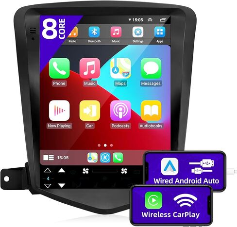 راديو السيارة CGOGC Android10 متوافق مع Carplay Android Auto 8core TouchScreen Stereo Bluetooth GPS Navigation Backup Camera Media Play T Style Head Unit لسيارة شيفروليه تشيفي كروز 2009-2015 in Kuwait