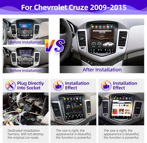 راديو السيارة CGOGC Android10 متوافق مع Carplay Android Auto 8core TouchScreen Stereo Bluetooth GPS Navigation Backup Camera Media Play T Style Head Unit لسيارة شيفروليه تشيفي كروز 2009-2015 in Kuwait